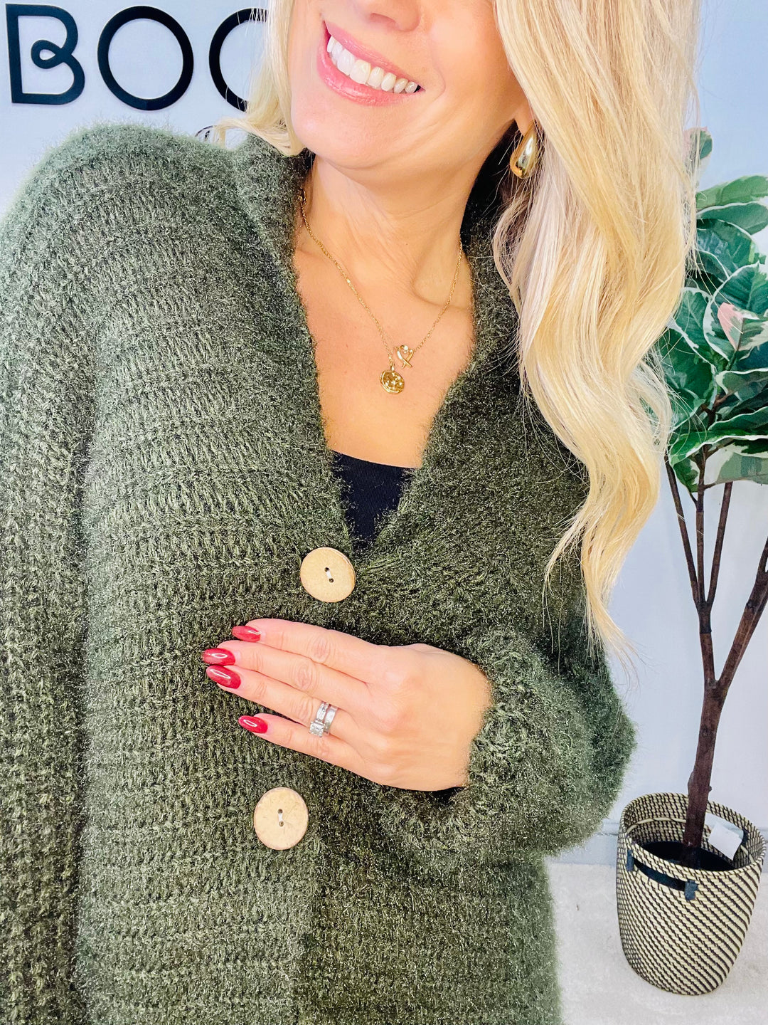 LADIES FLUFFY KNIT CARDIGAN - KHAKI, NAVY, GREY, BLACK, BEIGE, BROWN