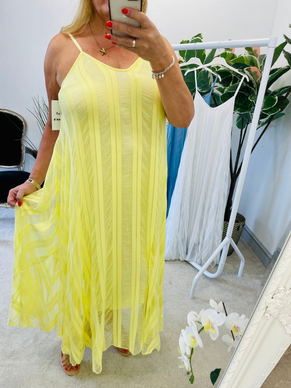 LADIES BEAUTIFUL CAMI SUMMER MAXI DRESS - YELLOW, WHITE, BLUE