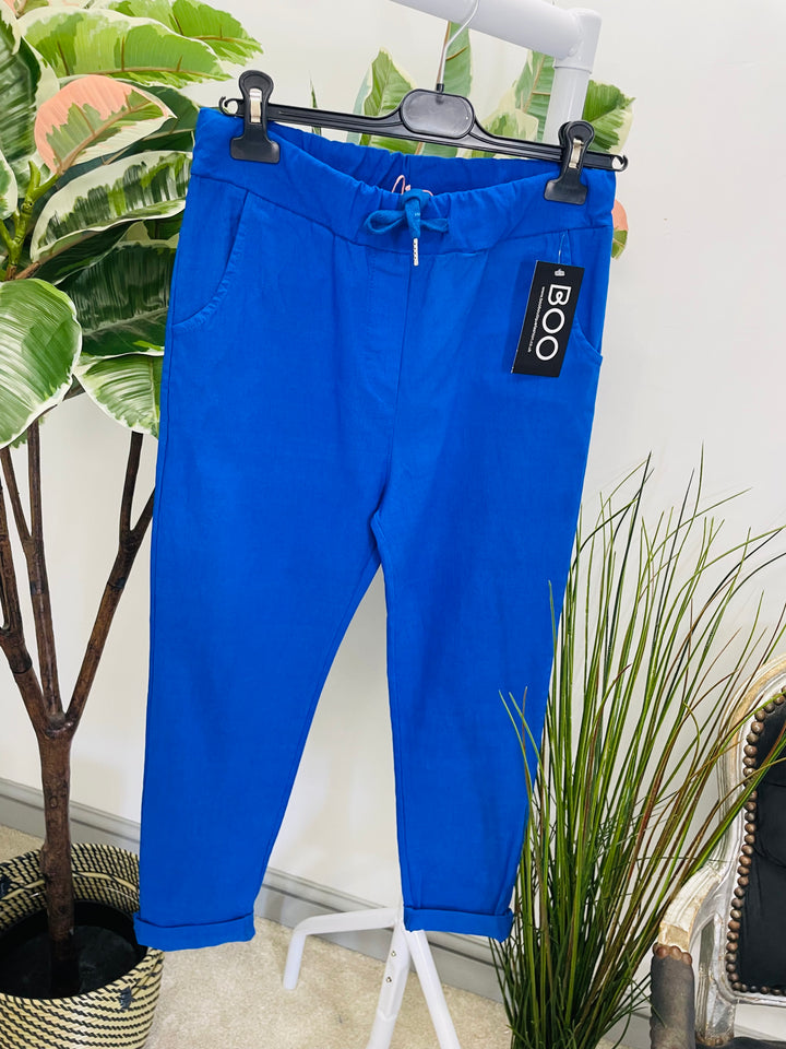 LADIES WOMENS SMART STRETCH MAGIC TROUSERS COBALT ROYAL BLUE
