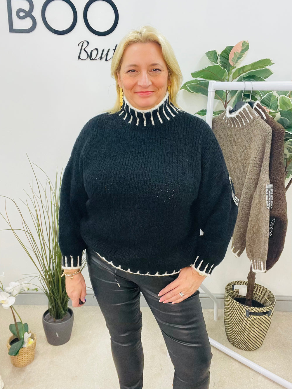 LADIES CHUNKY KNIT BAGGY JUMPER - BROWN, MOCHA, BLACK