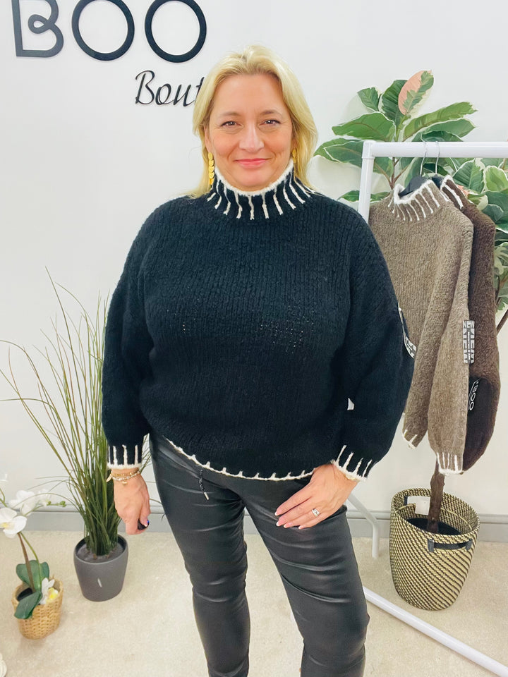 LADIES CHUNKY KNIT BAGGY JUMPER - BROWN, MOCHA, BLACK