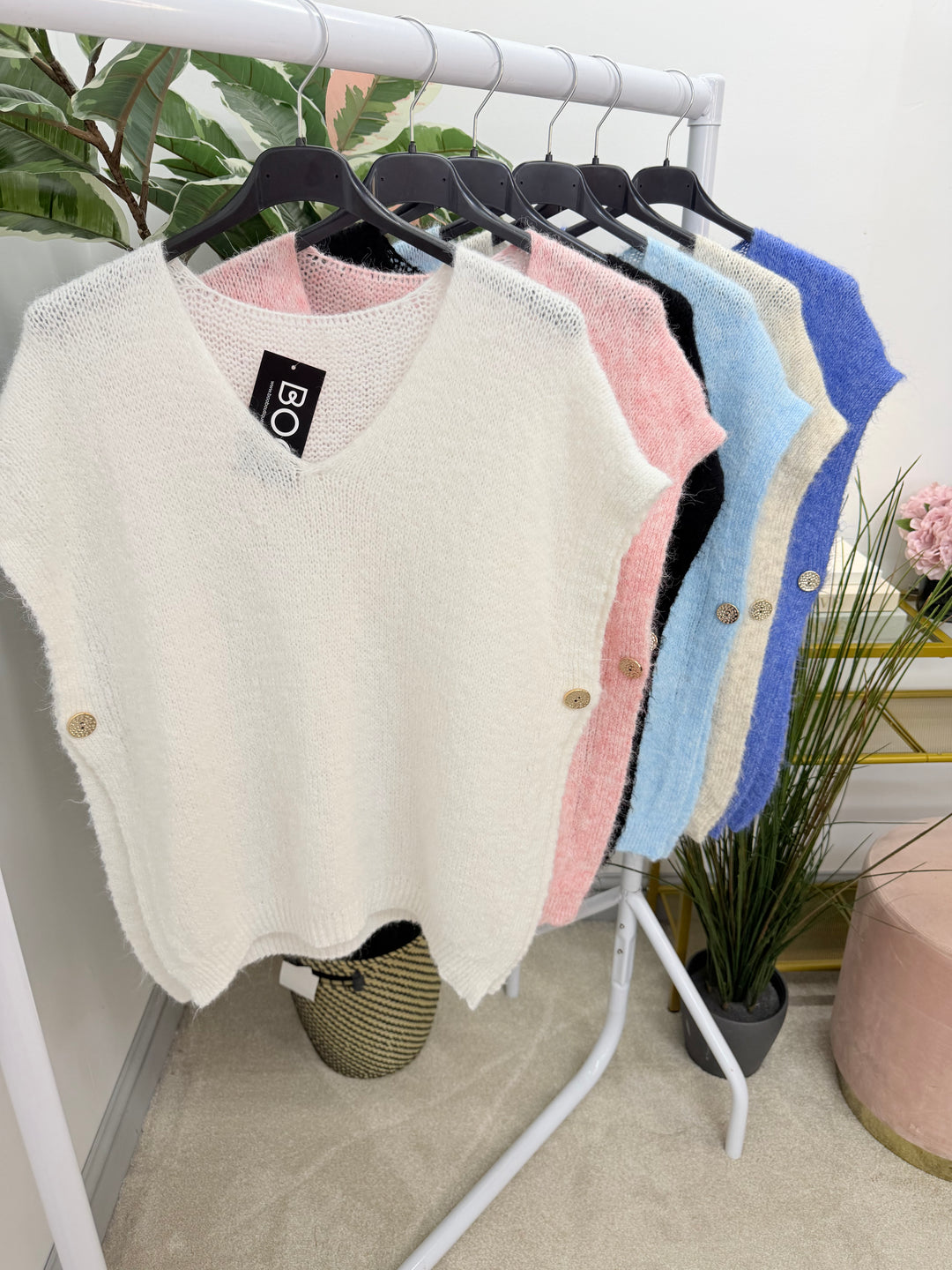 Womens fluffy sleeveless tank top jumper - white, oatmeal, black, blue, pink