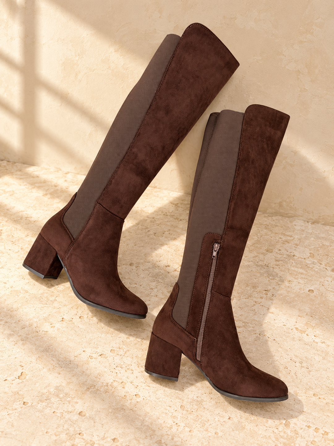 Women’s Chocolate Brown Faux Suede Knee High Boots ( Punch )