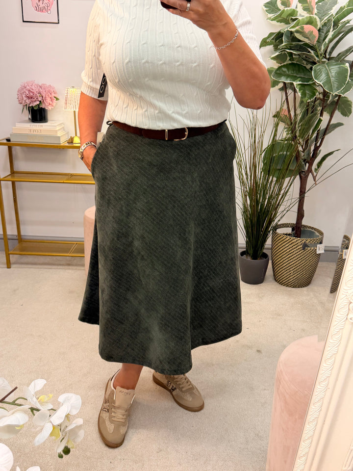Ladies Corduroy A Line Skirt - Khaki, Black, Mocha, Rust & Brown