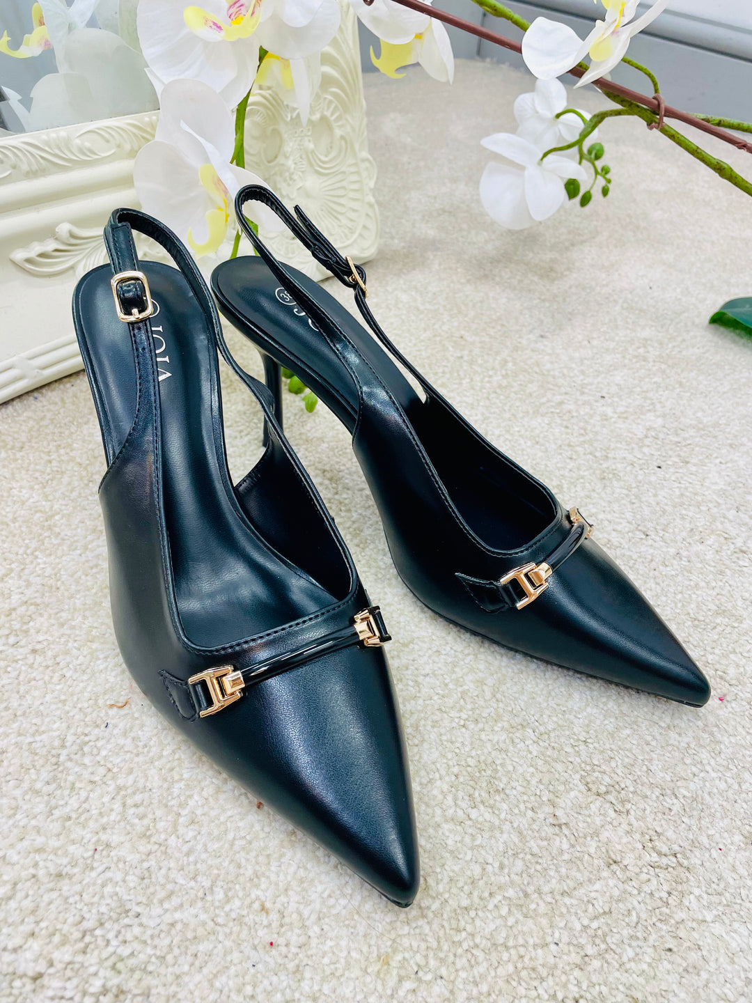 BLACK STILETTO HEEL SHOES ( 1019 )