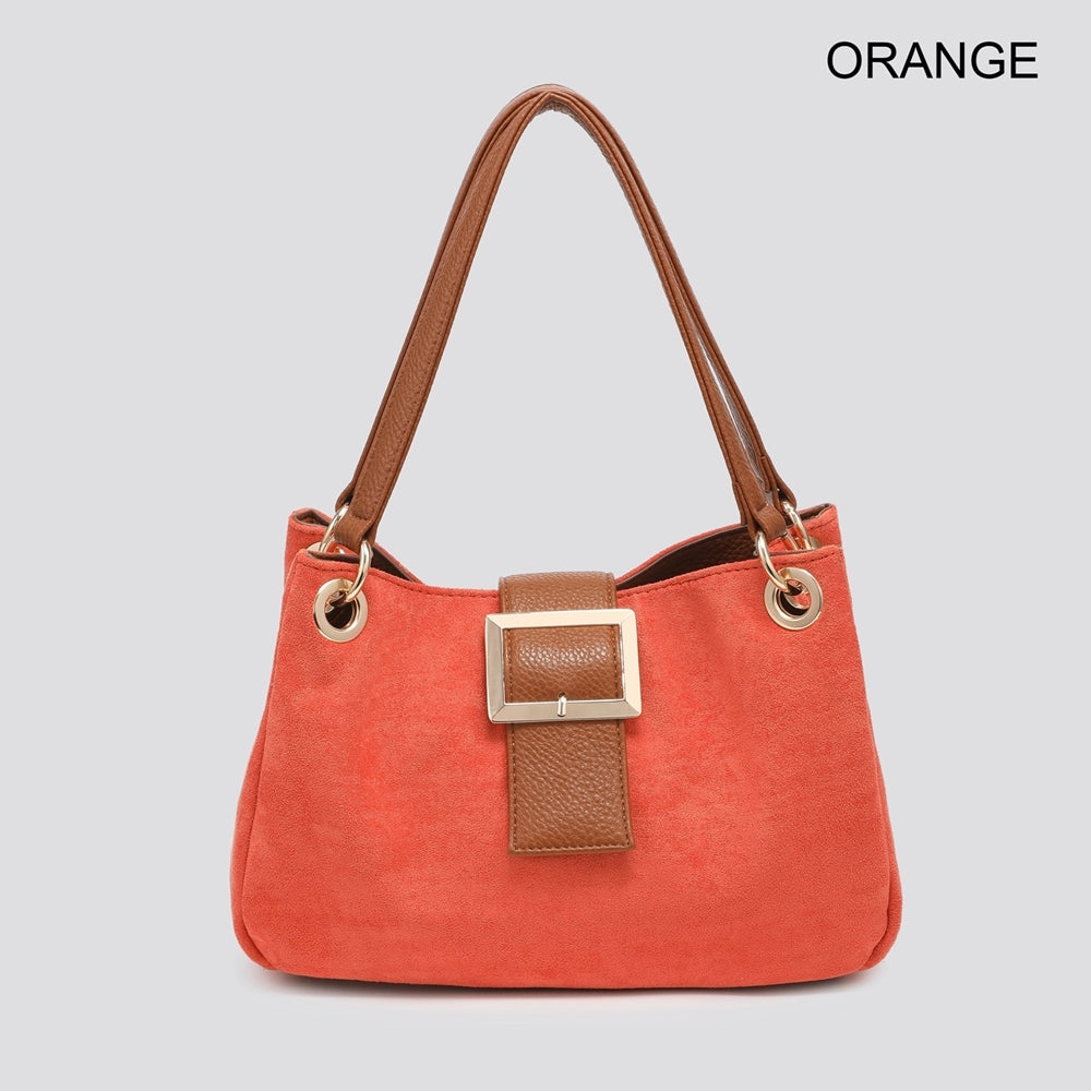 Ladies Fashion Faux Suede Small Tote Handbag - black, wine, cream, camel, orange, brown