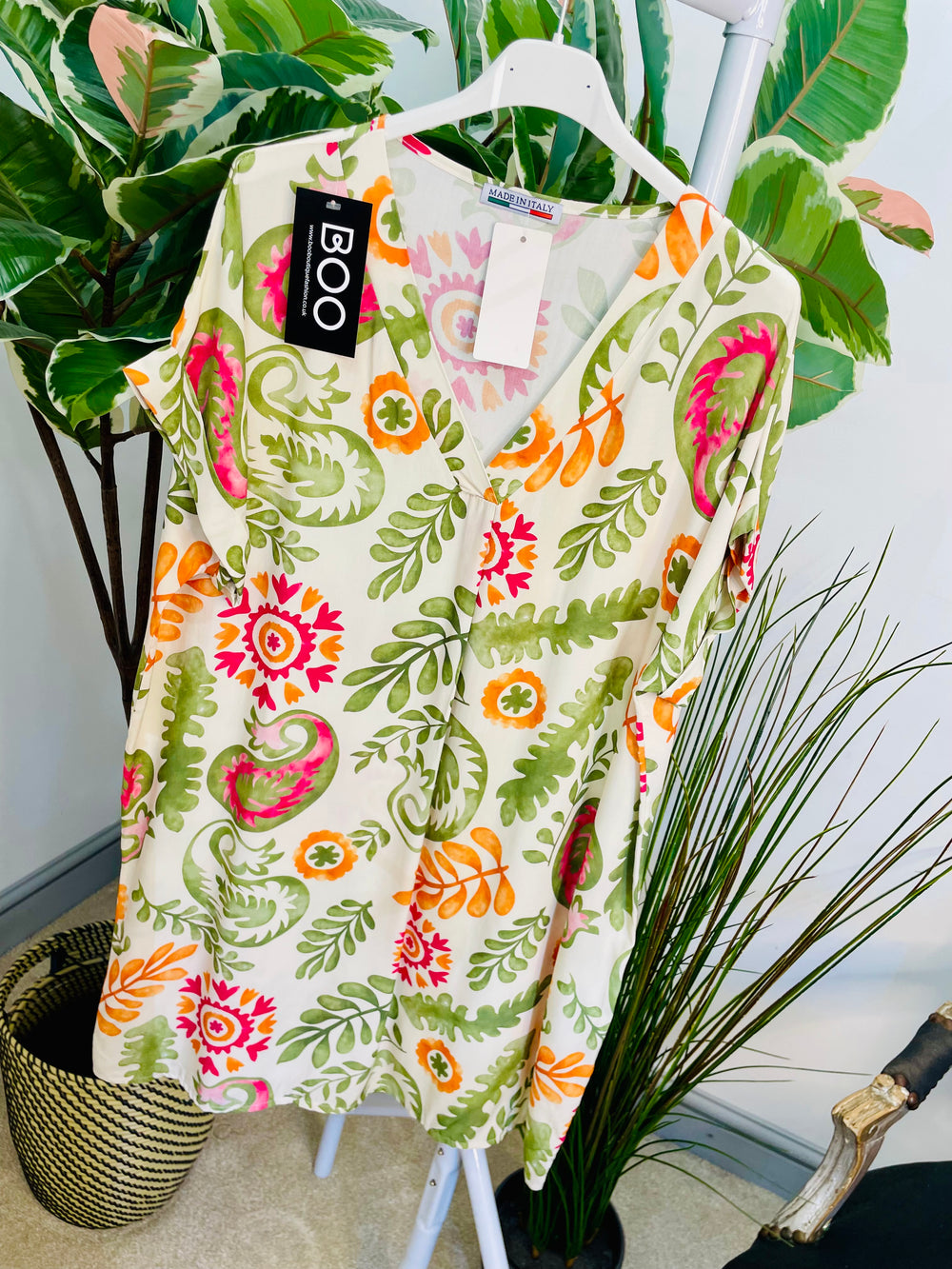 LADIES PAISLEY PRINT SHIFT SUMMER DRESS - PINK, GREEN & KHAKI