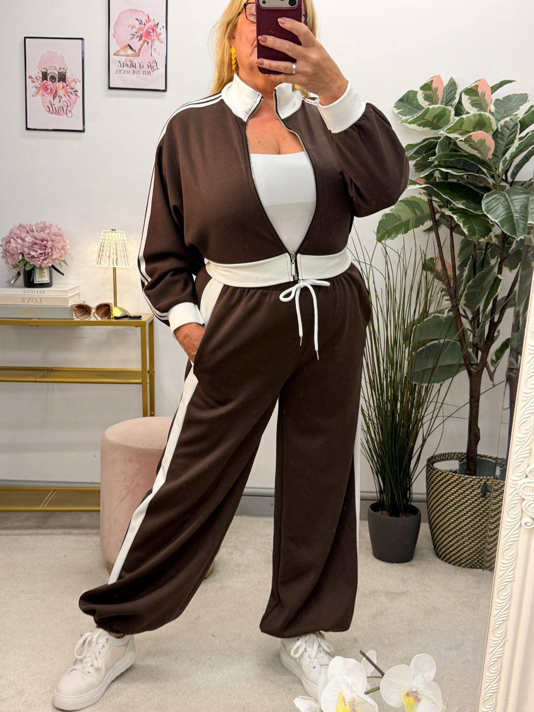 Ladies Fashion Sports Luxe Scuba Trouser Co Ord - Navy, Wine & Brown