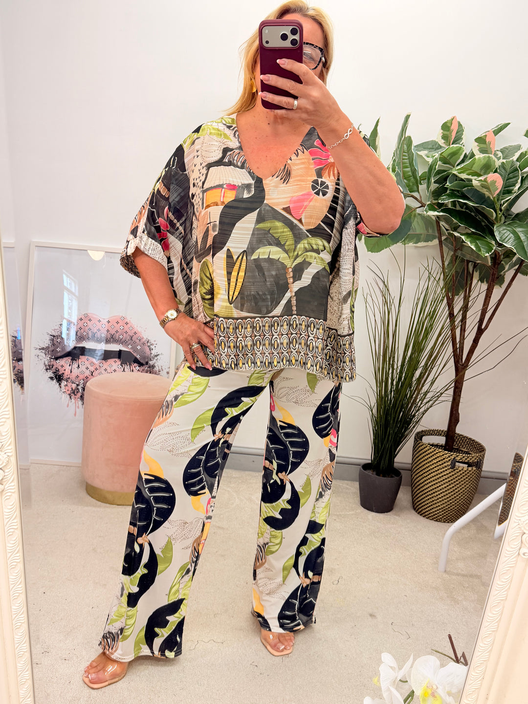 Ladies Fashion Chiffon Trouser Co Ord Set