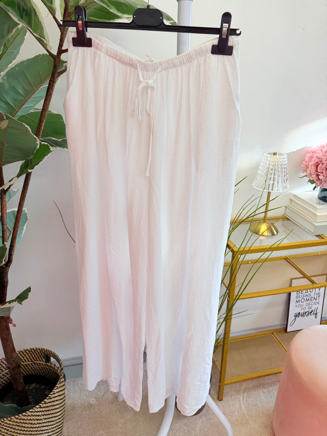 Ladies Non Crease Wide Leg Trousers - Rust, Coral, Black, White, Khaki, Lime, 