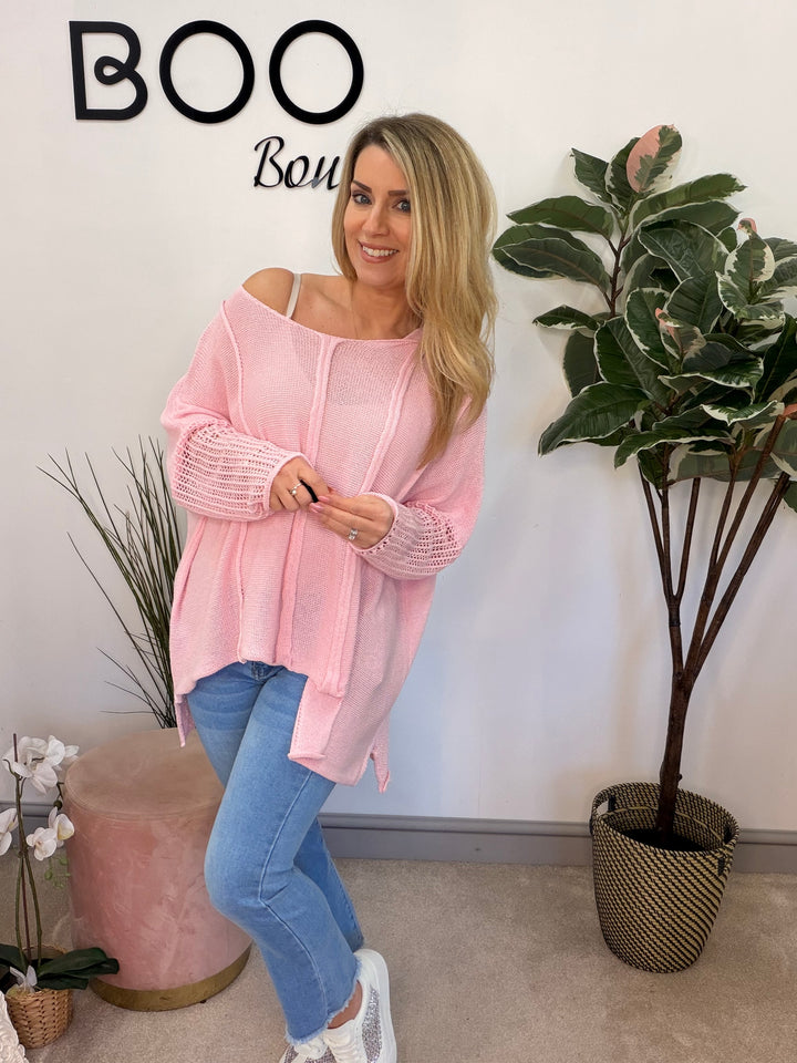 Ladies Fashion Oversize Top - yellow, beige, pink, white, fuschia and blue