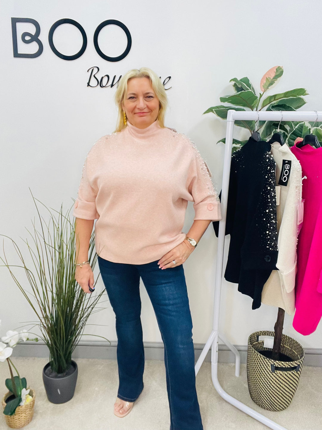 LADIES DIAMANTE SPARKLY JUMPER - FUSCHIA, PINK, BEIGE & BLACK