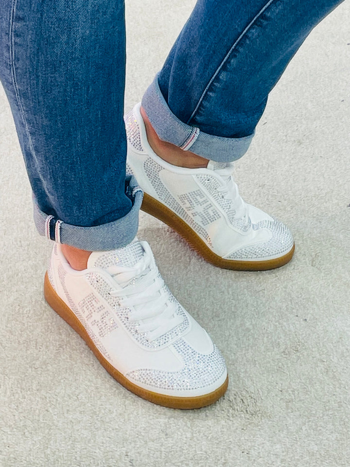 WHITE DIAMANTÉ TRAINERS ( 9000 ) sizes 3 to 8