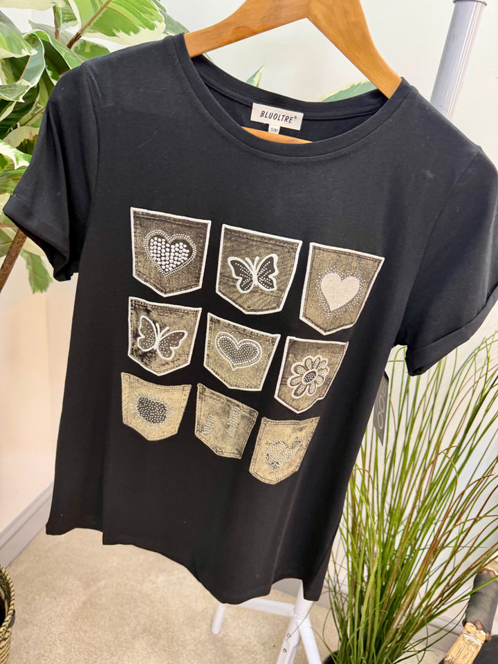 LADIES FASHION BLACK STRETCH T SHIRT