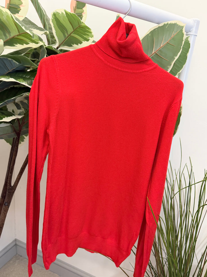 LADIES FINE KNIT ROLL NECK JUMPER - BERRY, BLACK, BEIGE, RED, KHAKI BROWN