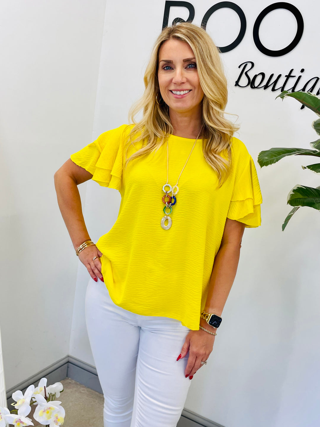 LADIES FRILL SHORT SLEEVE SUMMER TOP