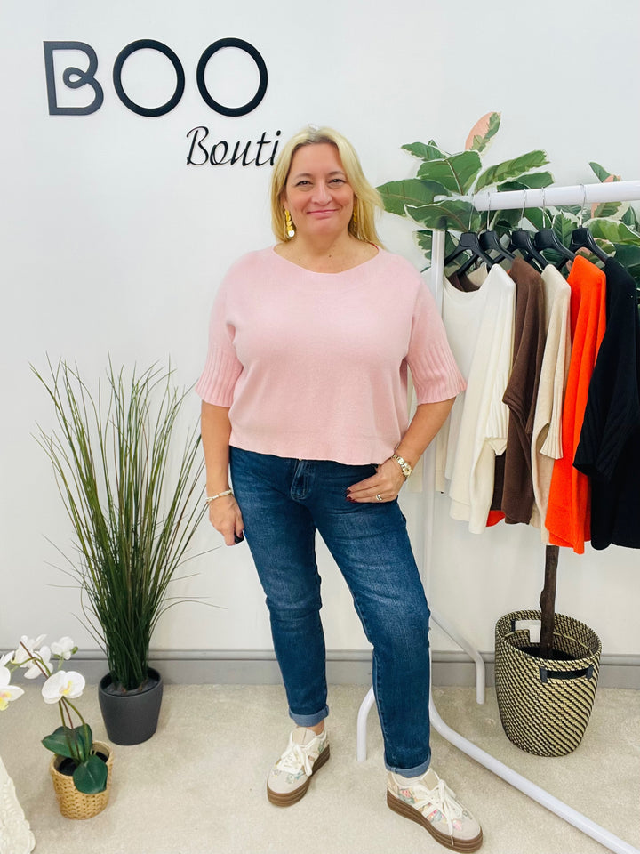 LADIES LOOSE FIT SHORT SLEEVE JUMPER - BROWN, WHITE, ORANGE, PINK, BLACK, BEIGE