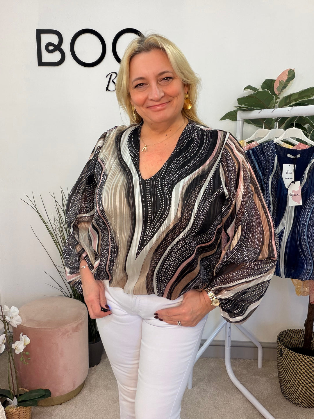 Ladies Fashion Chiffon Long Sleeve Top - black, yellow, pink & navy