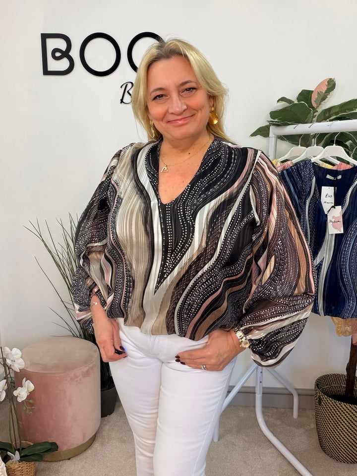 Ladies Fashion Chiffon Long Sleeve Top - black, yellow, pink & navy