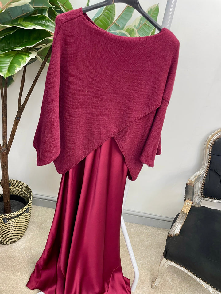 LADIES SATIN DRESS & JUMPER SET - BLACK, BROWN, BURGUNDY