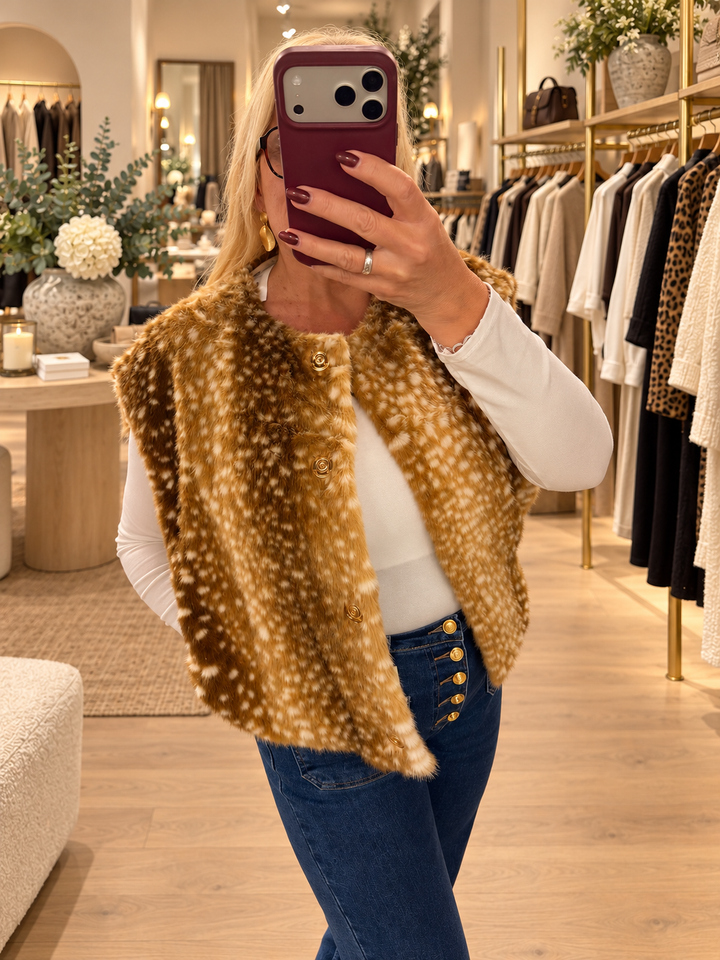 The OLA cream Bambi faux fur gilet