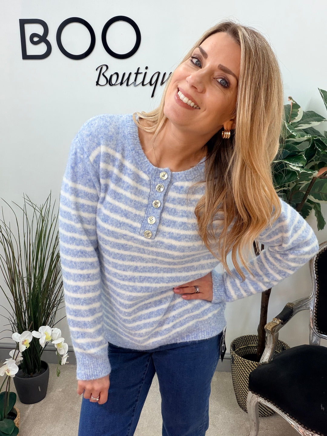 LADIES SOFT KNIT STRIPE GRANDAD JUMPER - LEMON, PINK, BLUE & BEIGE