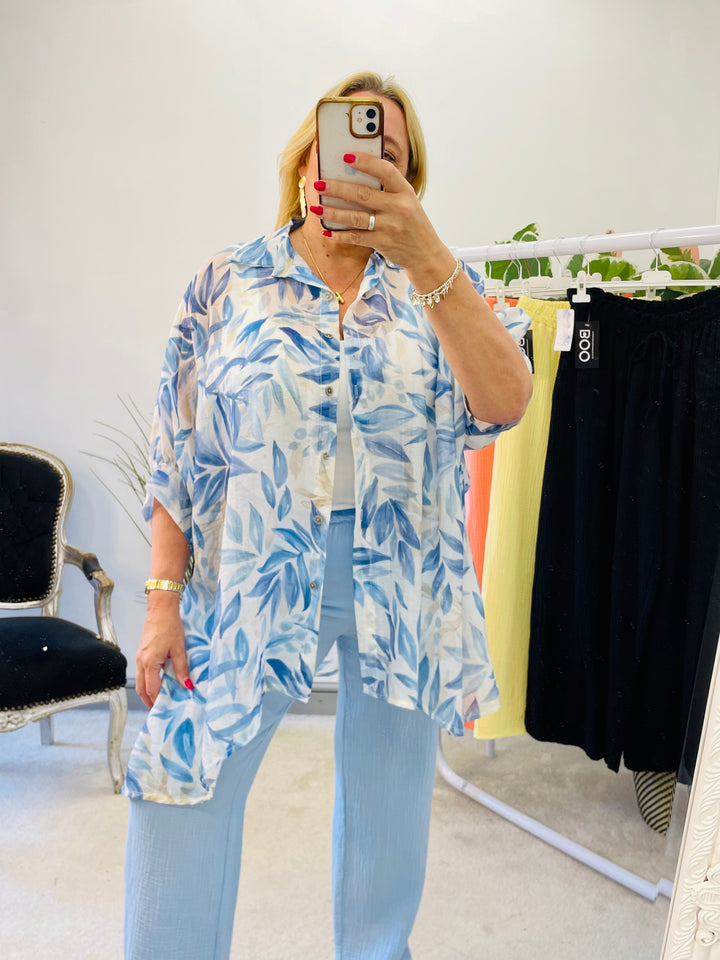 LADIES CHIFFON OVERSIZE LOOSE FIT BLOUSE SHIRT - BLUE, PINK, KHAKI