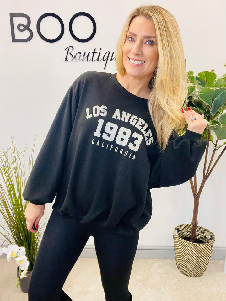 LADIES BUBBLE HEM NEW YORK SWEATSHIRT TOP - BERRY, BLACK, TAUPE, CREAM & BROWN