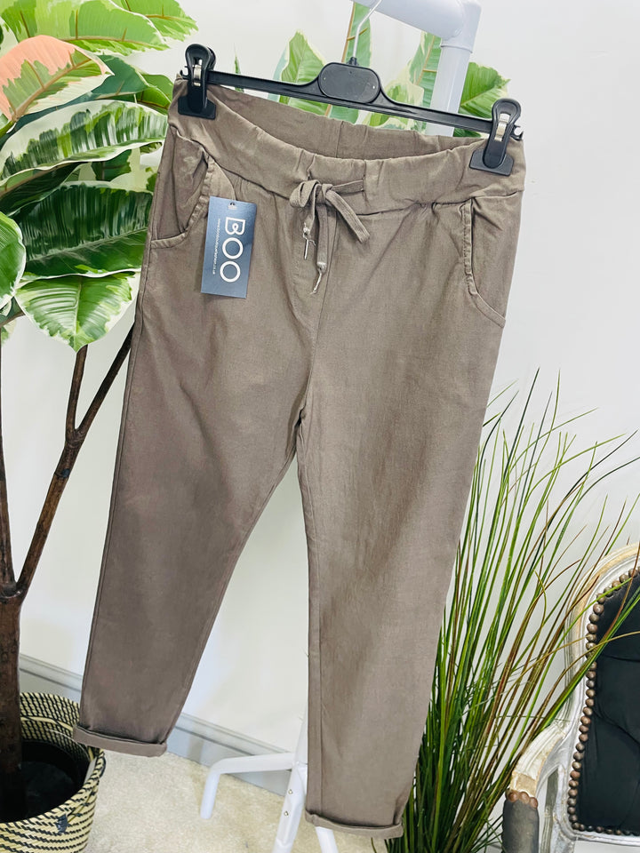 LADIES WOMENS SMART STRETCH MAGIC TROUSERS MOCHA TAUPE