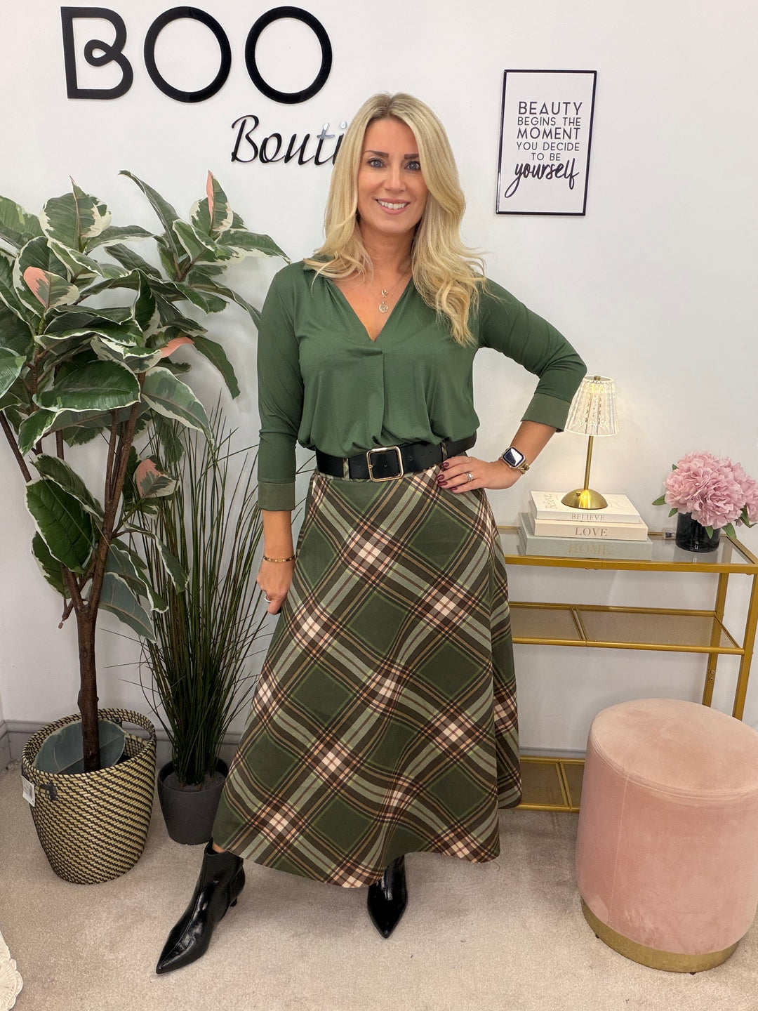 Ladies Fashion Inspired Check A Line Maxi Skirt - Black, Khaki & Camel