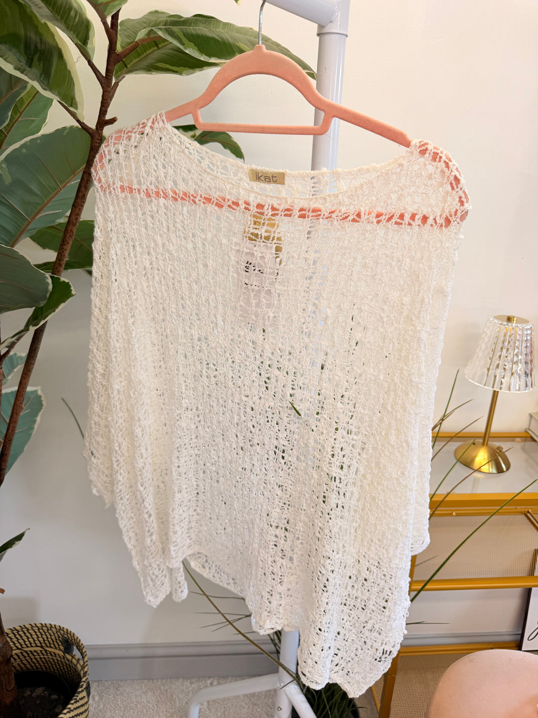 Ladies Oversize Crochet Poncho Top - Lime, White, Blue, Pink & Orange
