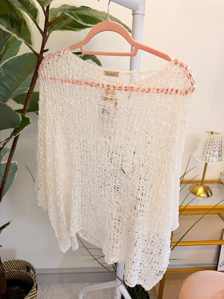 Ladies Oversize Crochet Poncho Top - Lime, White, Blue, Pink & Orange