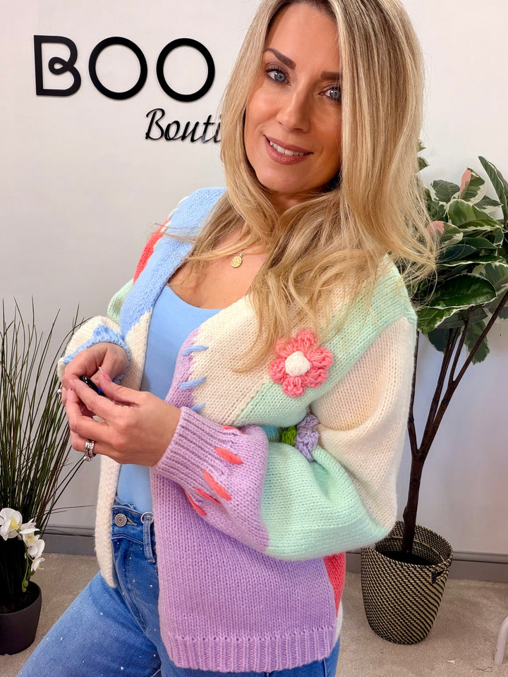 LADIES FASHION CHUNKY KNIT COLOURFUL CARDIGAN