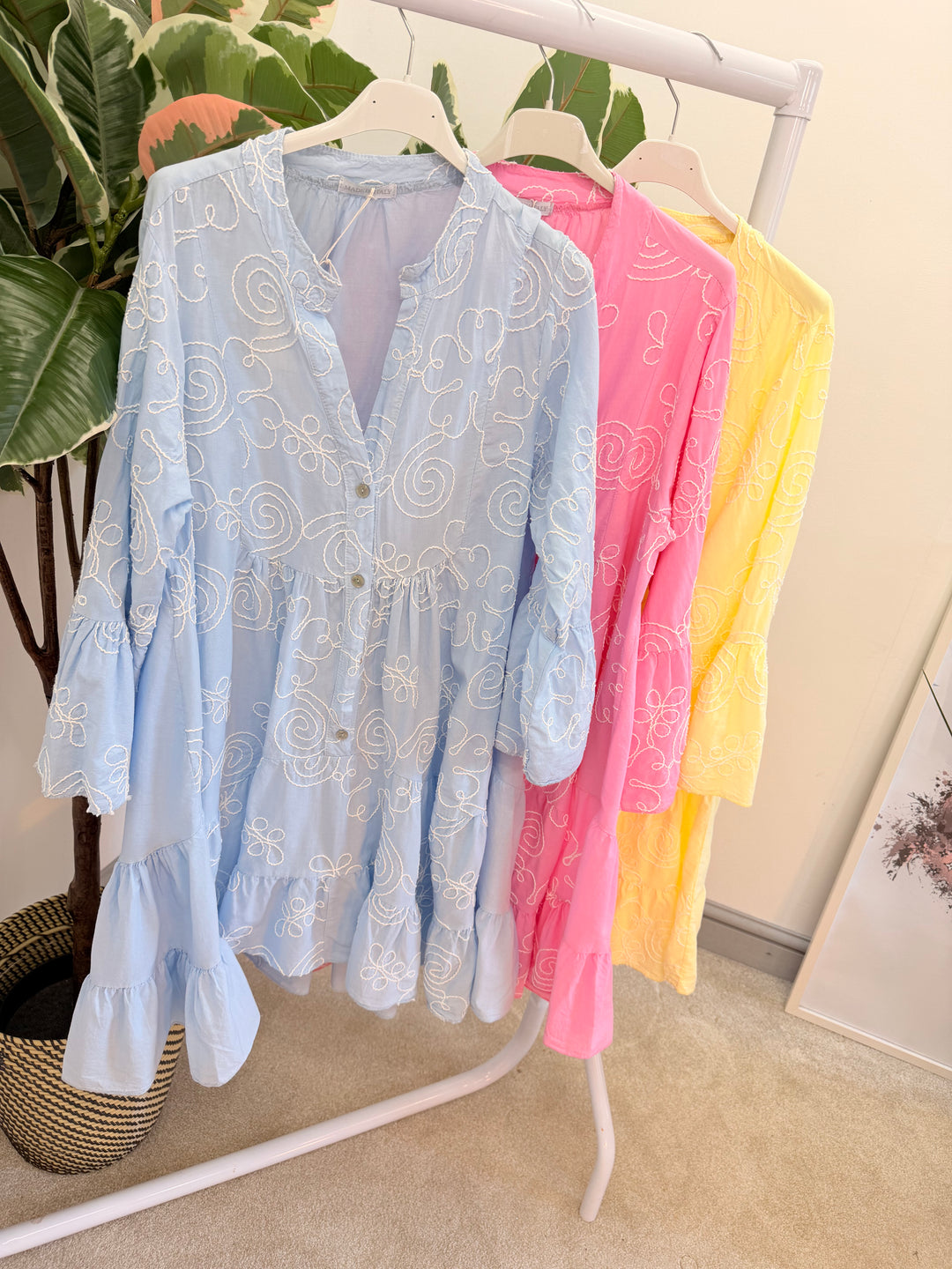 Ladies Cotton Swing Smock Summer Dress - pink, lemon, blue