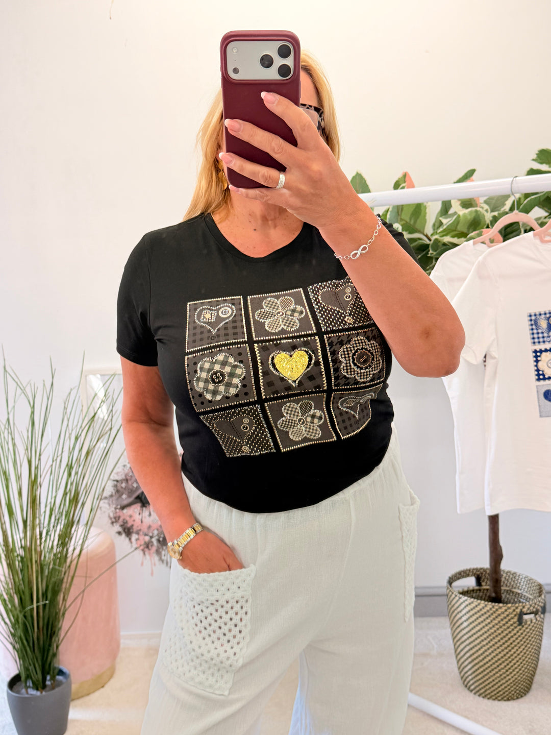 Ladies Fashion Summer T Tee Shirt - black & white