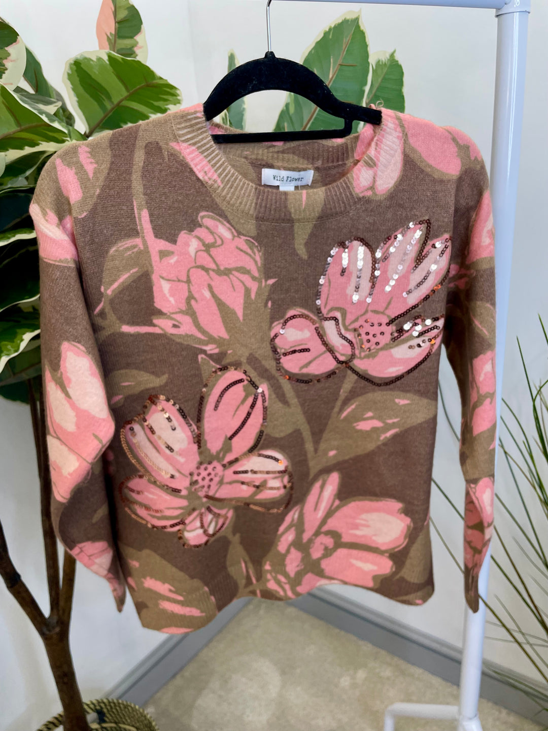 LADIES BROWN & PINK SEQUIN JUMPER