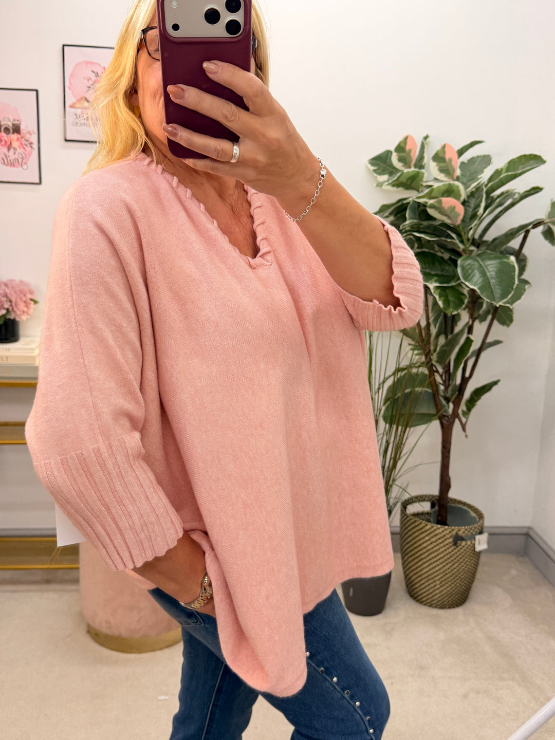Ladies Fashion Oversize Slouch Jumper - Pink, Black, Beige & Brown