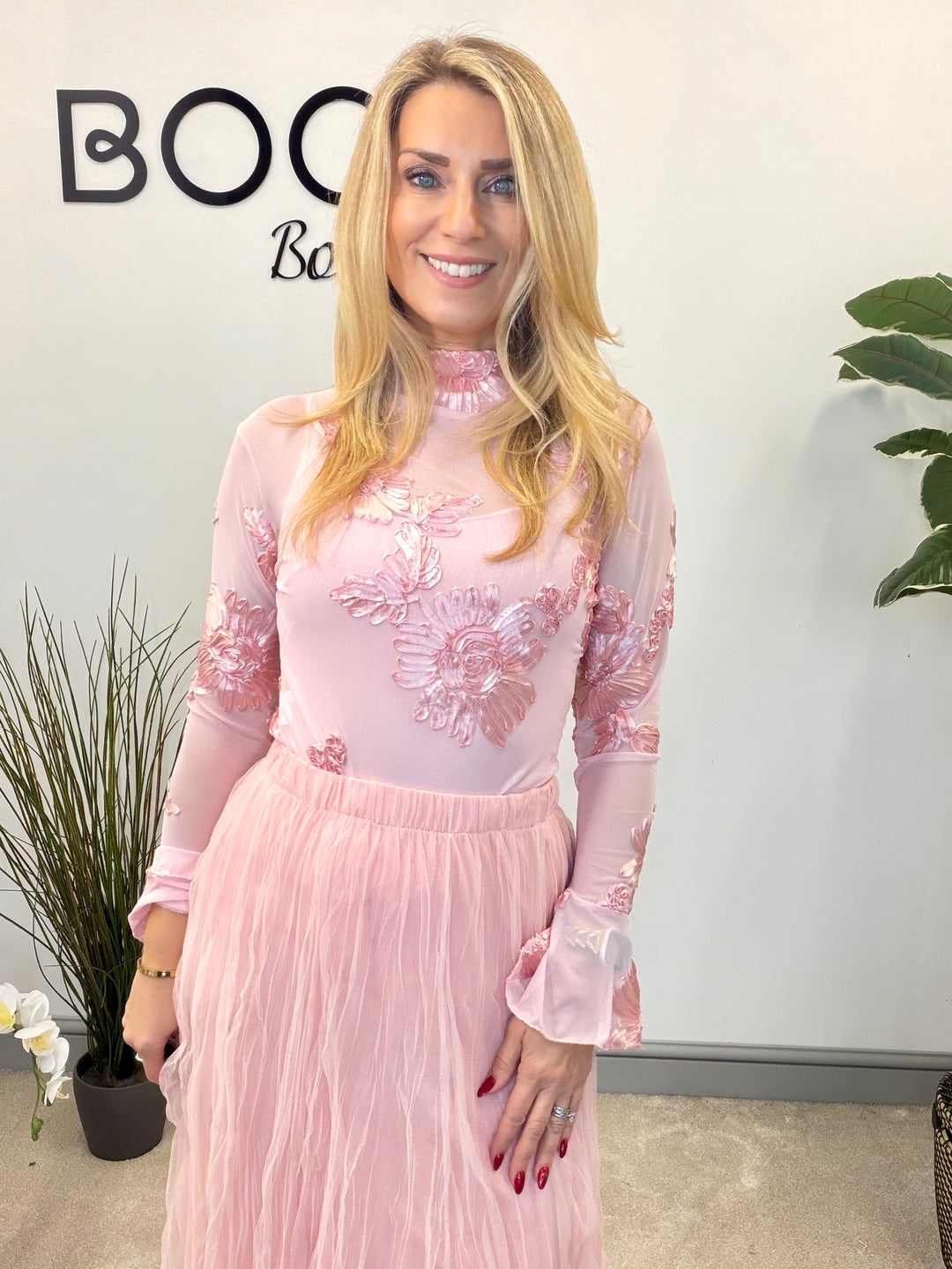 LADIES SHEER LACY TOP - BLUE, BLACK, WHITE, PINK & BROWN