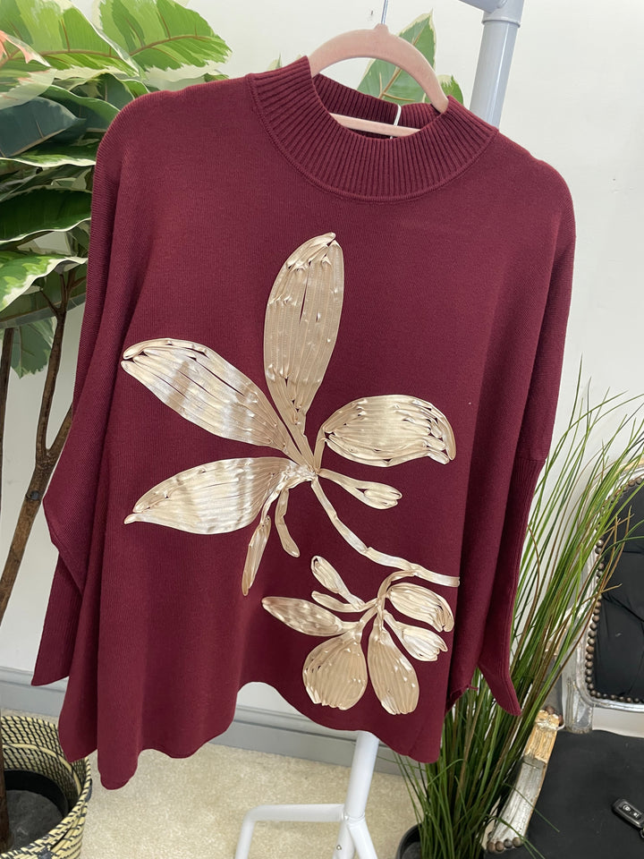 LADIES OVERSIZE LOOSE FIT JUMPER SWEATER BERRY