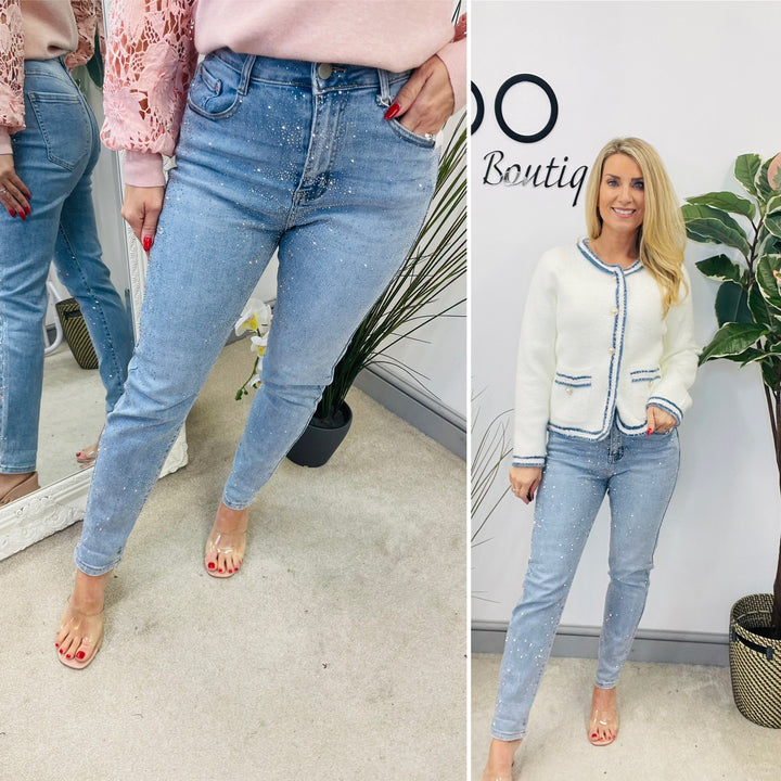 LADIES FASHION SPARKLY DIAMANTE JEANS