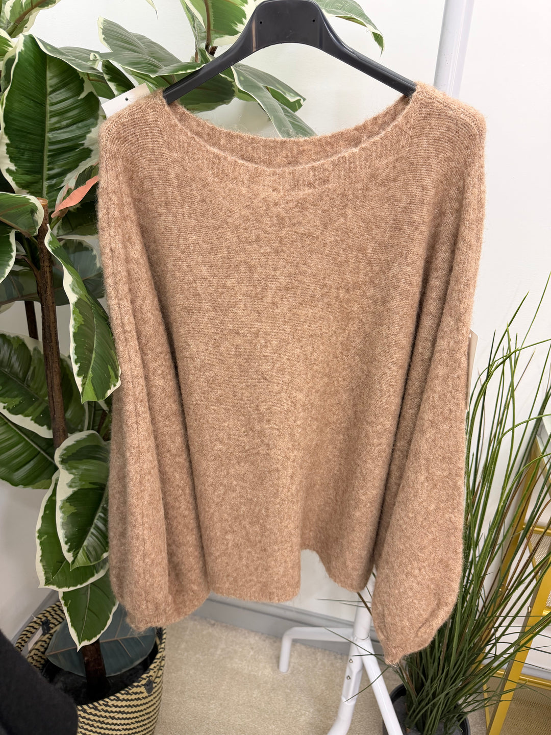 Womens fashion batwing slouch knitted jumper - black, camel & brown