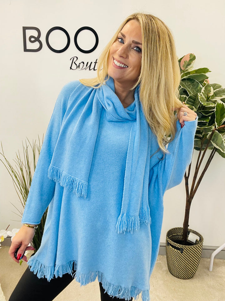 LADIES OVERSIZE JUMPER & SCARF SET blue