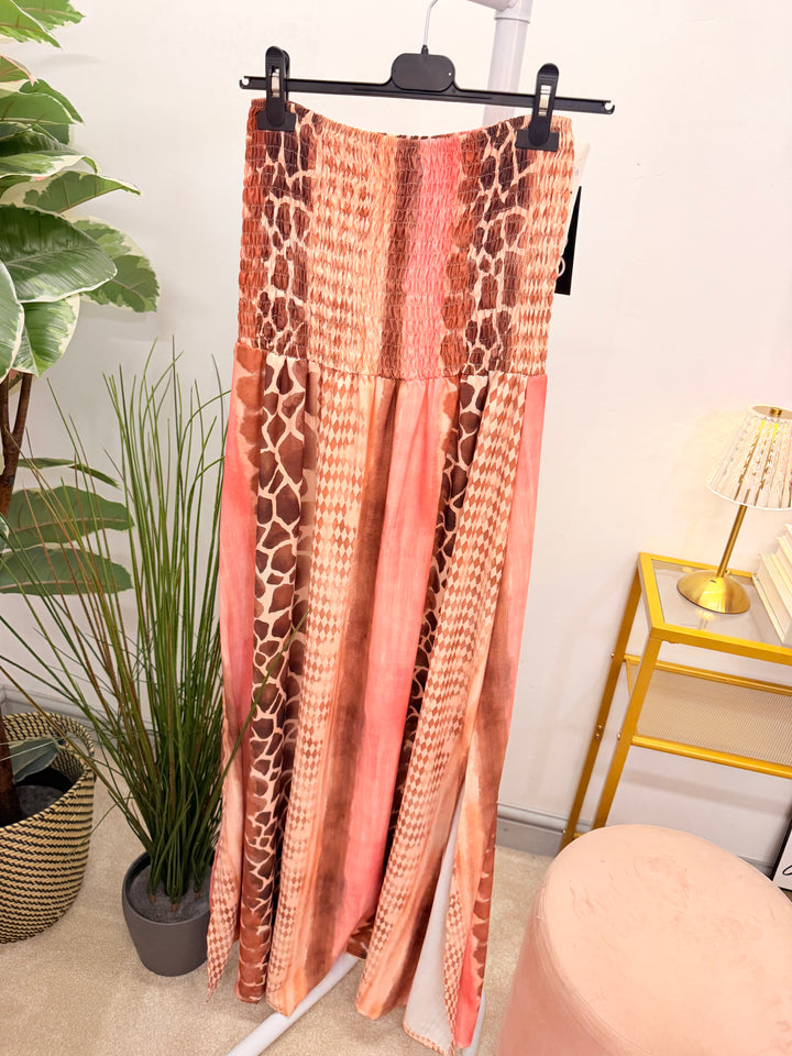 Ladies Summer Animal Print Bandeau Maxi Dress - Pink, Lilac, Blue & Black