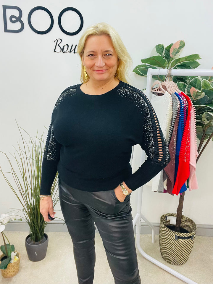 LADIES DIAMANTE BATWING JUMPER BLACK