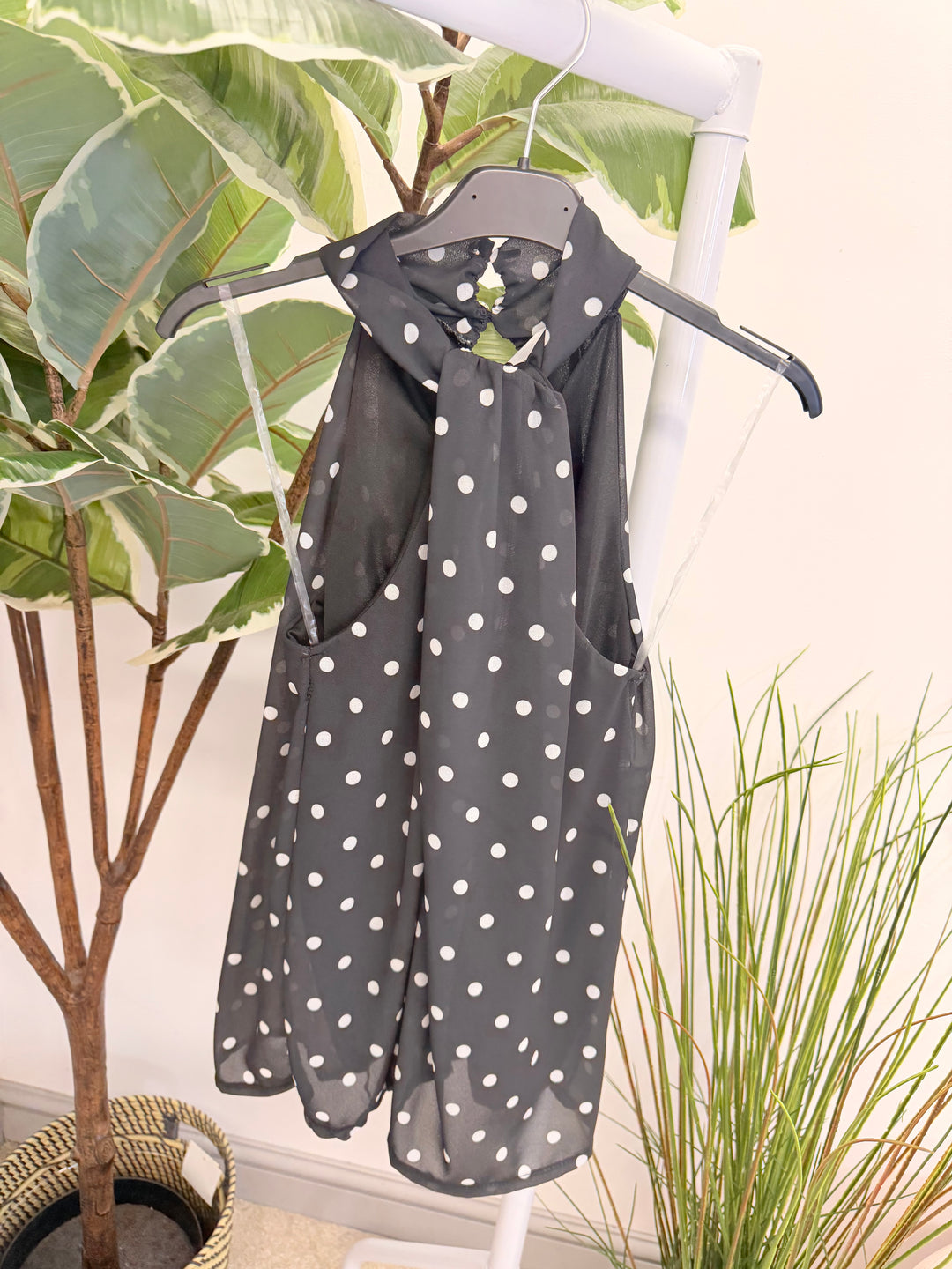 Ladies Fashion Polka Dot High Neck Top black