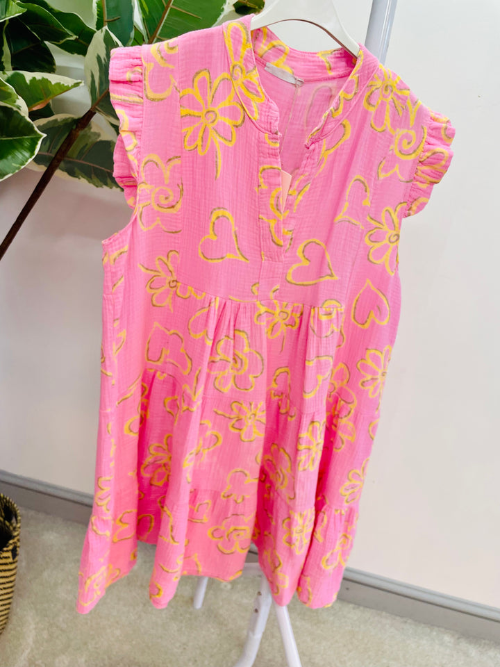 LADIES WOMENS PINK CHEESECLOTH SUMMER HOLIDAY MINI DRESS