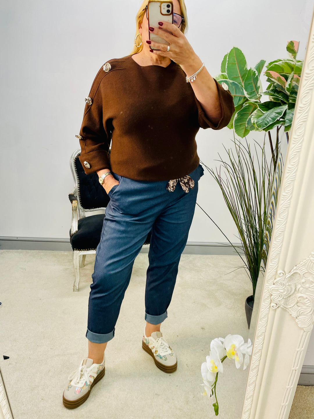 LADIES DENIM BLUE STRETCH MAGIC TROUSERS
