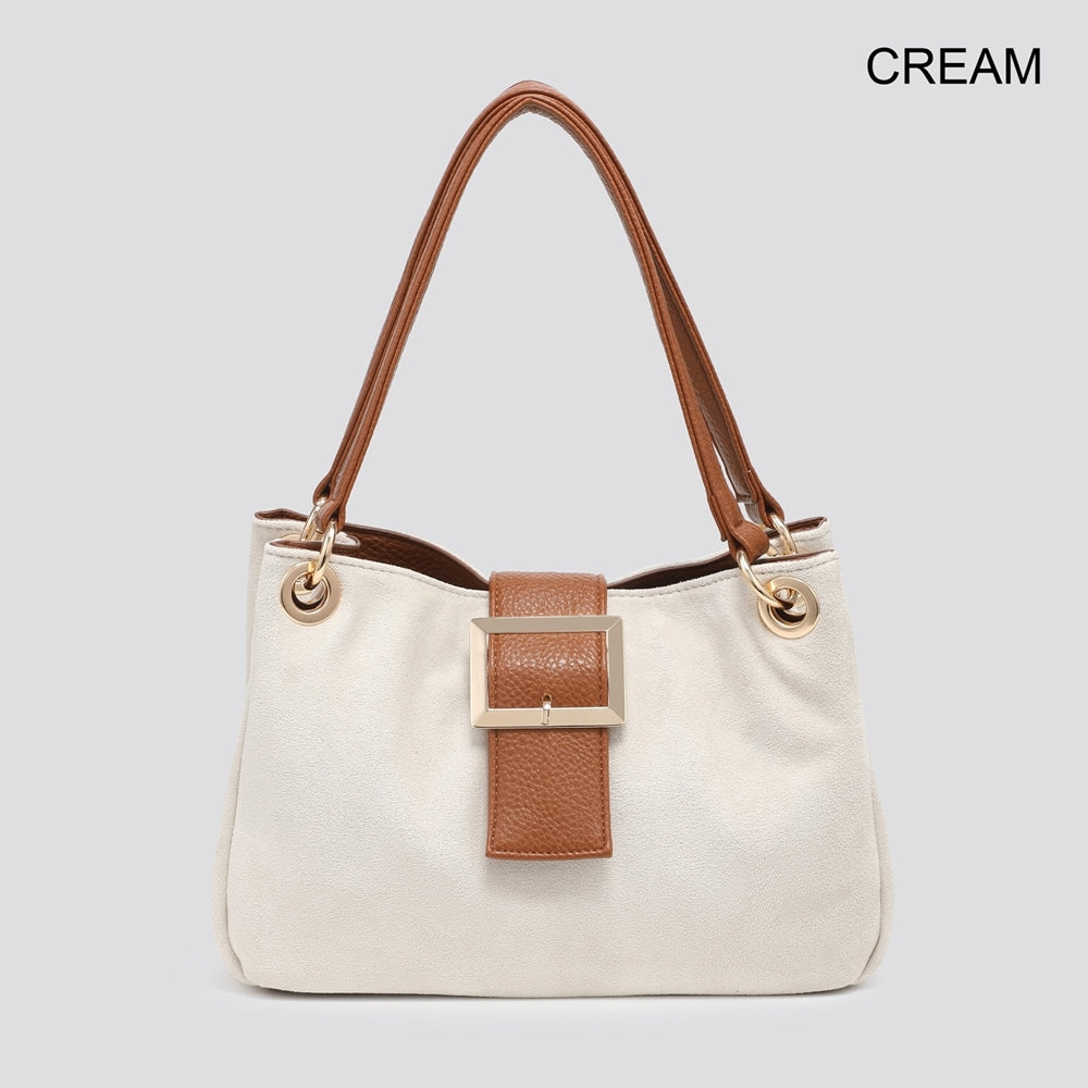 Ladies Fashion Faux Suede Small Tote Handbag - black, wine, cream, camel, orange, brown