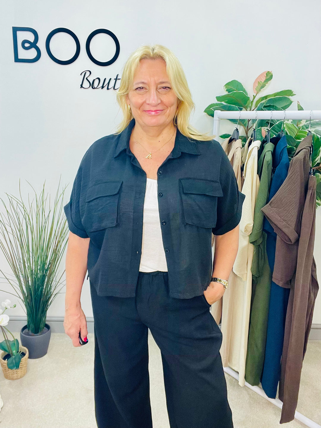 LADIES WIDE LEG TROUSER, CARGO TOP CO ORD SET - KHAKI, BLACK, BROWN, NAVY, CREAM, BEIGE
