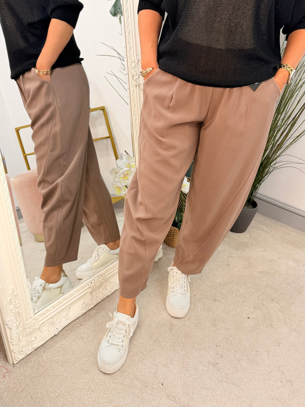 Ladies Fashion Balloon Leg Trousers - Black, Beige, Mocha & Brown
